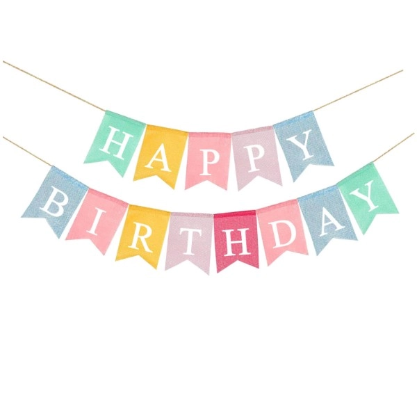 Праздничная разноцветная гирлянда "Happy birthday" из джута на день рождения