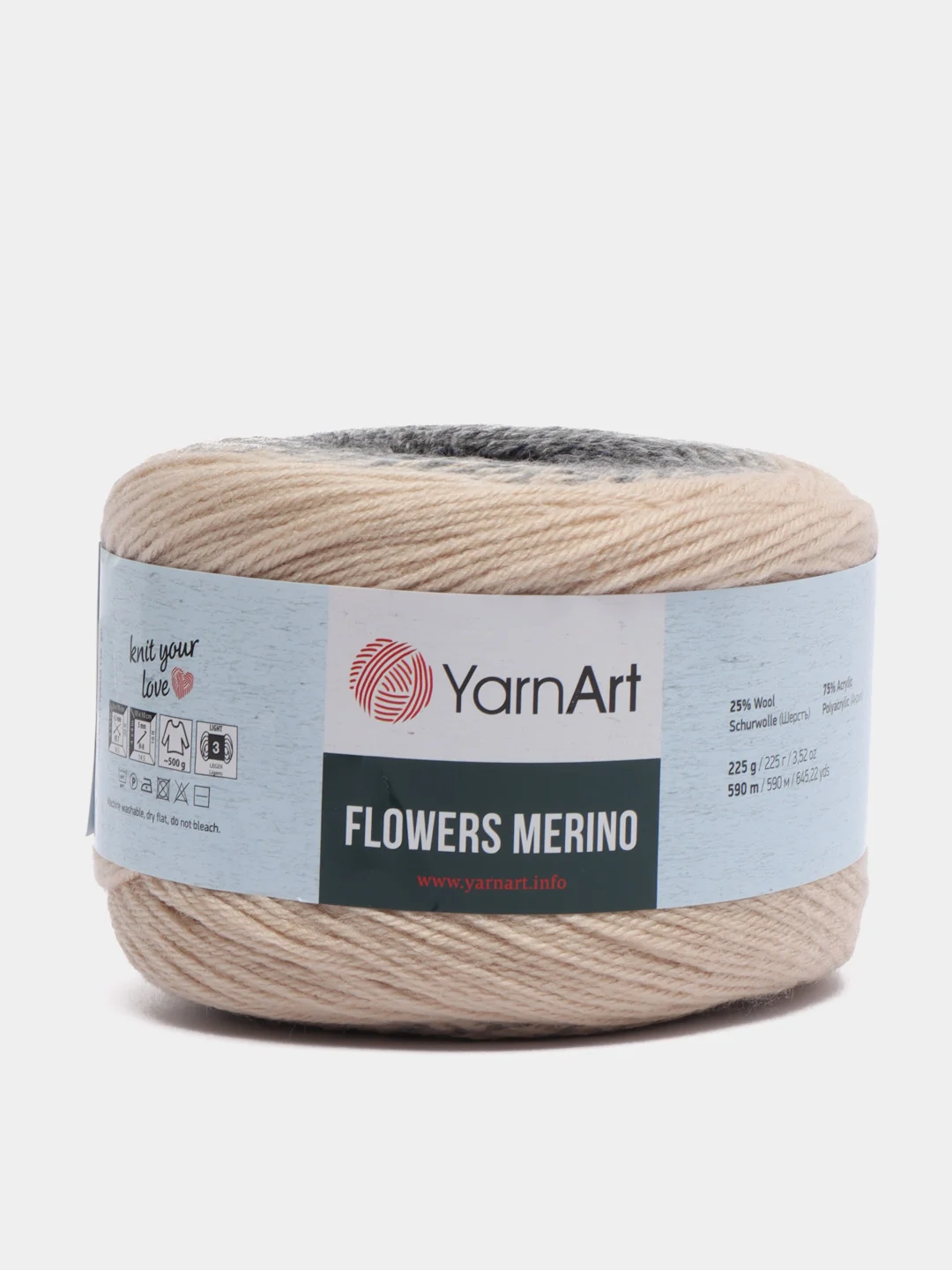 Бежевый пряжа Yarnart Flowers Merino, 590 м, 225 г
