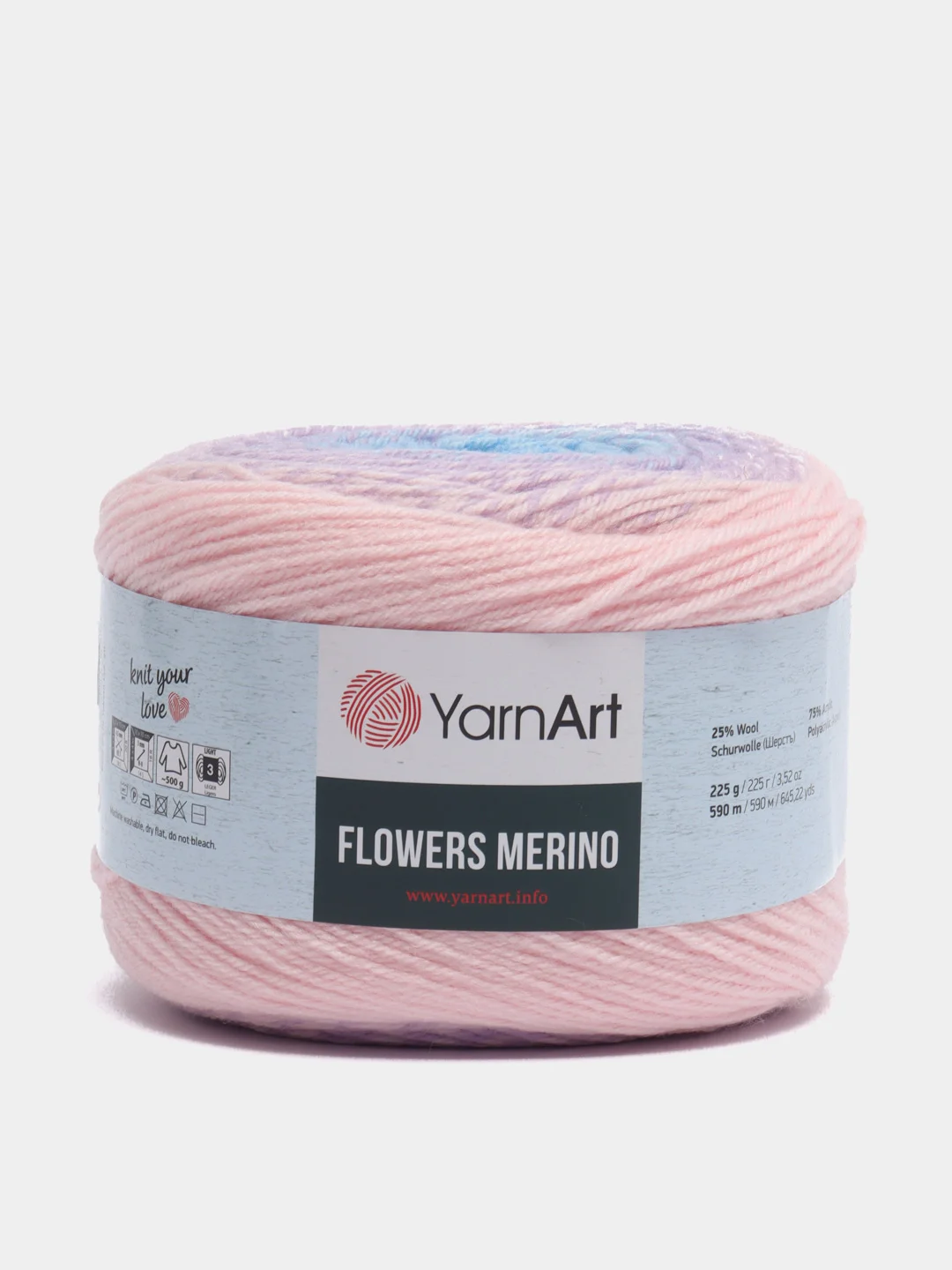 Розовый пряжа Yarnart Flowers Merino, 590 м, 225 г