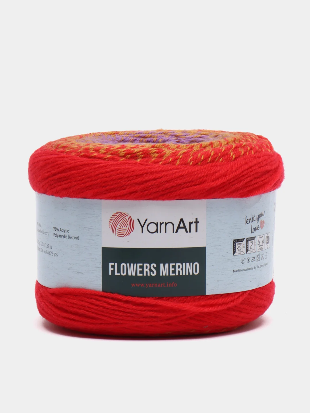 Красный пряжа Yarnart Flowers Merino, 590 м, 225 г