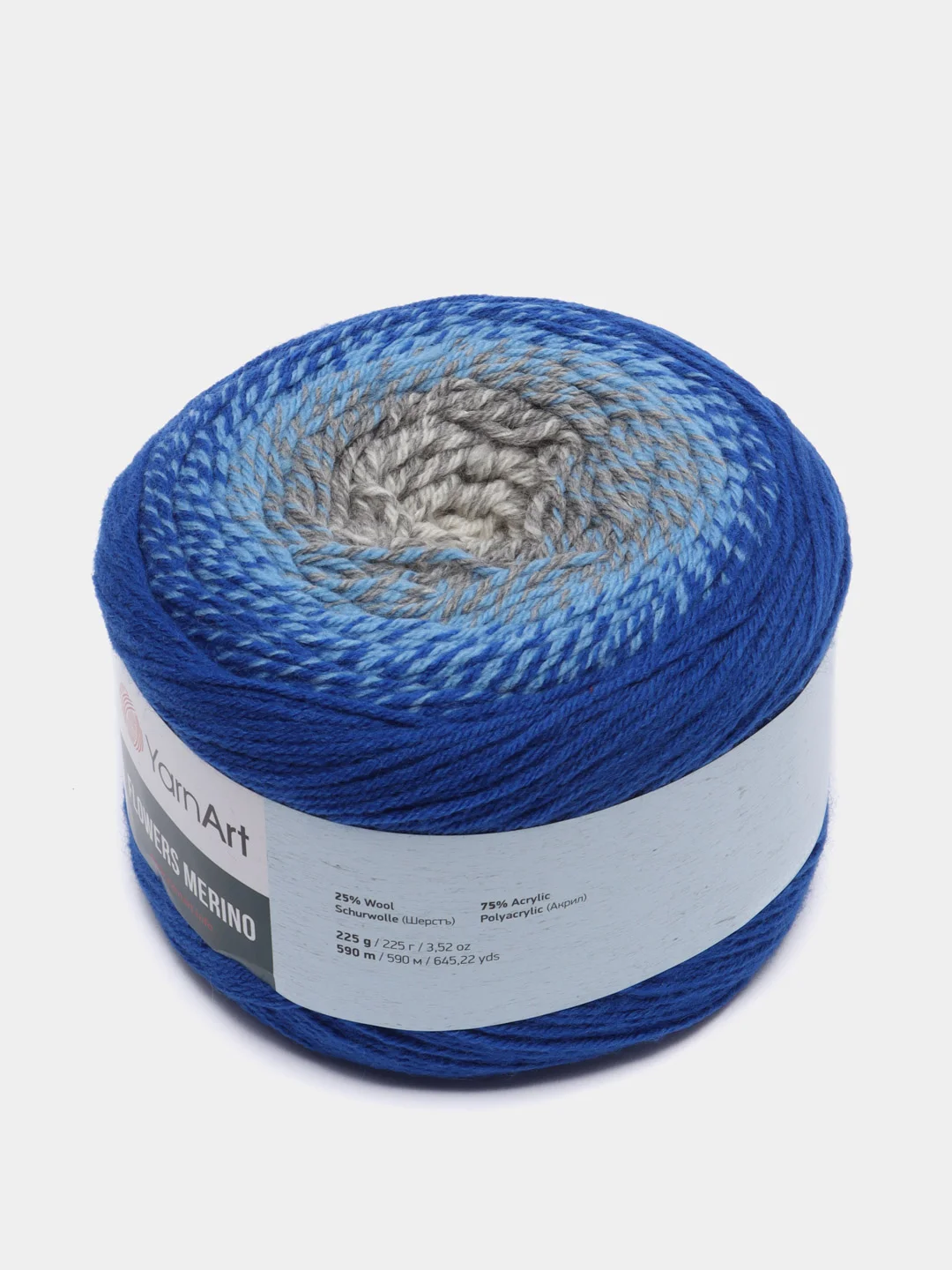 Синий пряжа Yarnart Flowers Merino, 590 м, 225 г