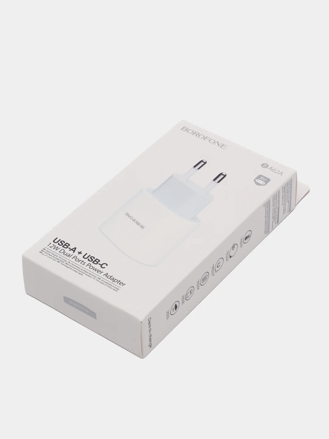 Белый зарядка 12W Borofone 1xUSB / USB-C, 2,4A