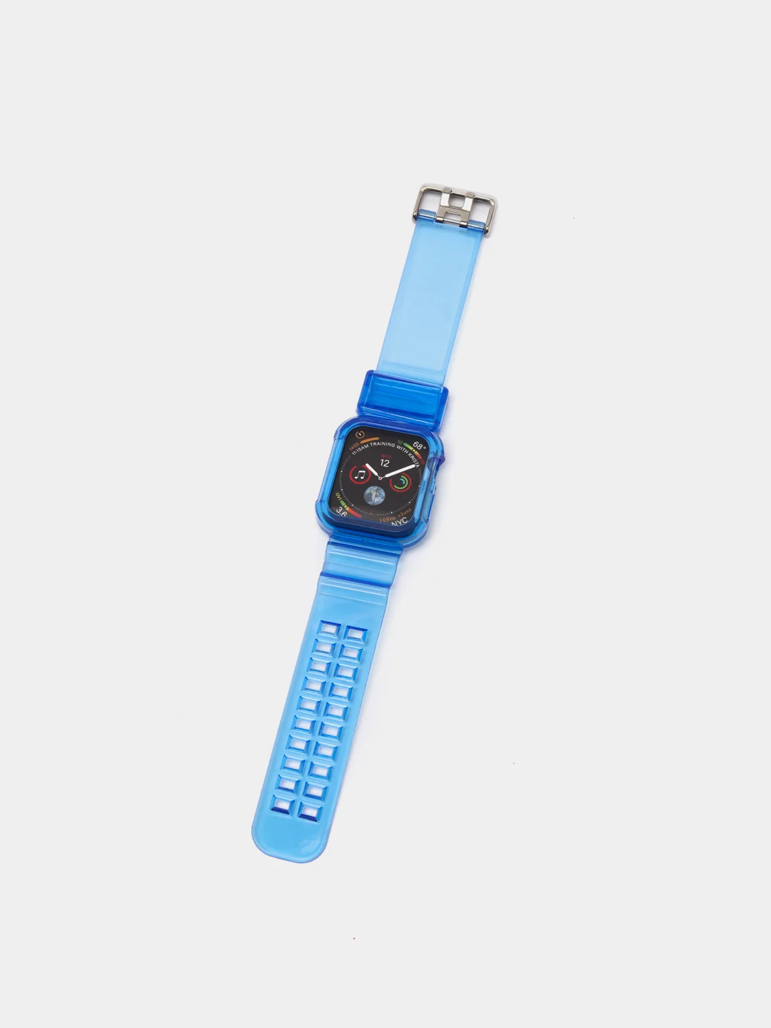 Синий ремешок для Apple Watch 38 / 40 / 41 / 42 / 44 / 45 / 49 мм браслет силиконовый прозрачный