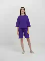 Фиолетовый женский костюм, шорты и футболка