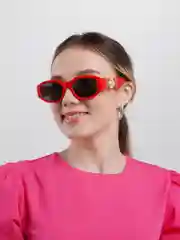 Красный женские стильные солнцезащитные очки прямоугольной формы с объемным узором на дужках
