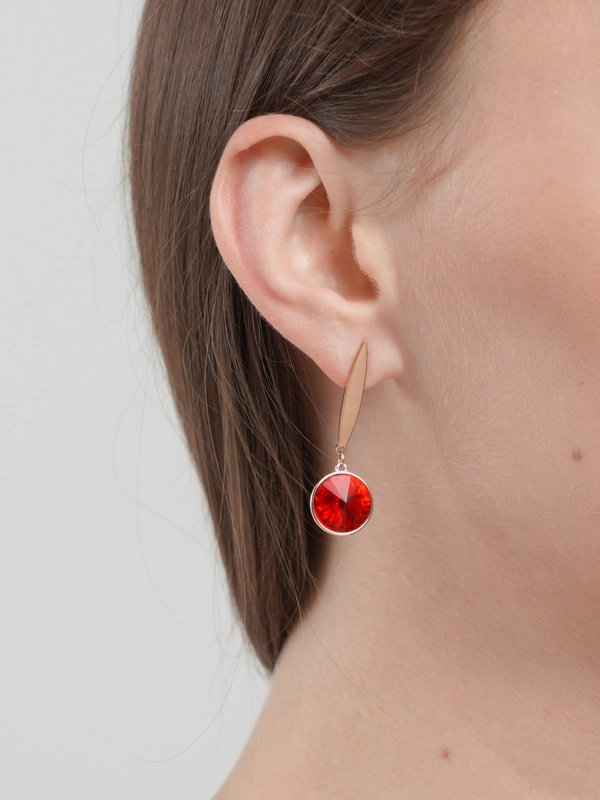 Серьги с красным камнем Swarovski вечерние, Xuping