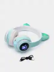 Бирюзовый беспроводные детские Bluetooth наушники "Cat STN 28", на русском языке, с кошачьими ушками