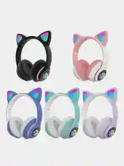 Голубой беспроводные детские Bluetooth наушники "Cat STN 28", на русском языке, с кошачьими ушками