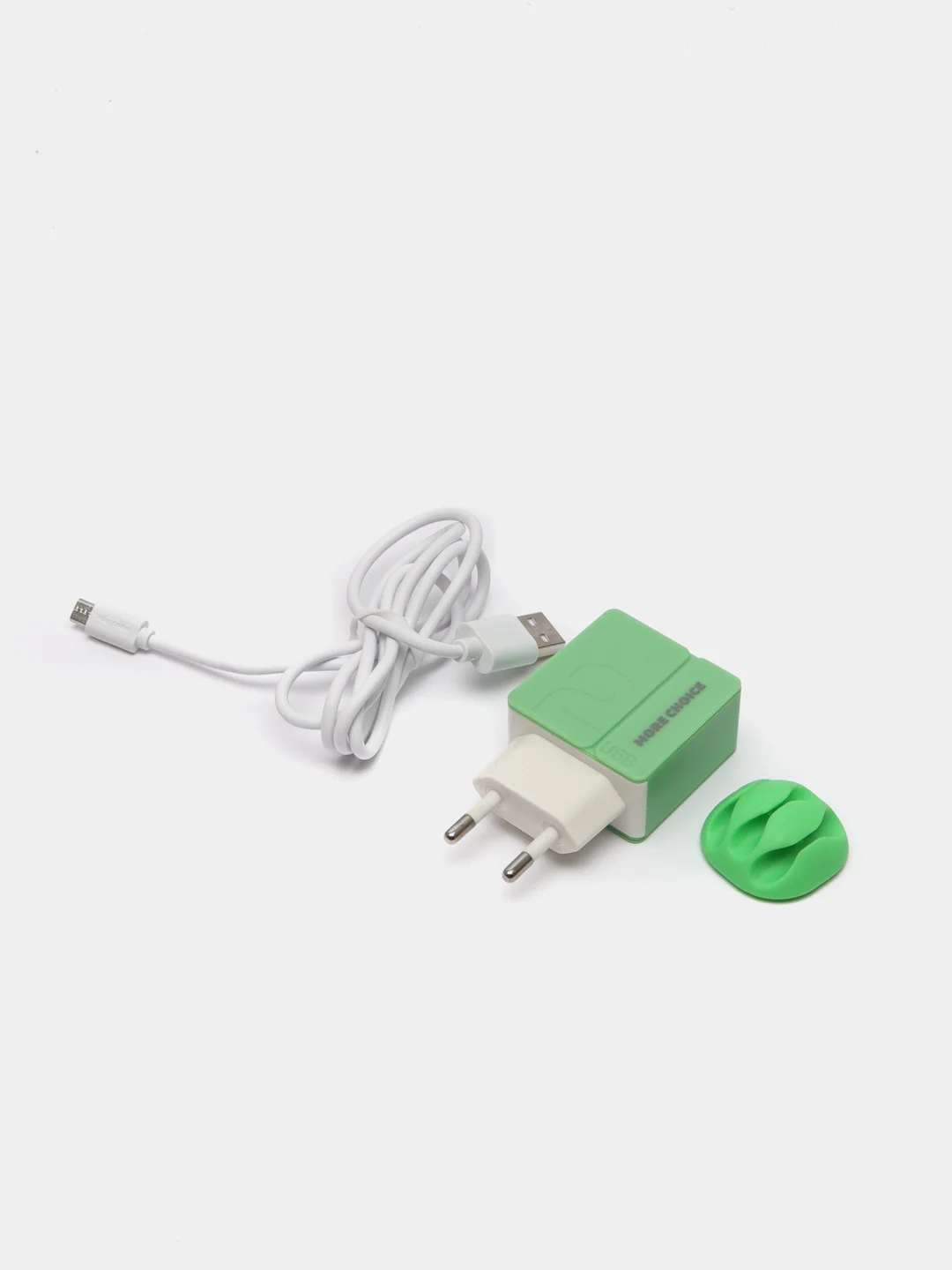 Зеленый сетевое зарядное устройство More Choice NC46m, 2 USB, 2.4A, кабель Micro USB, 1 м