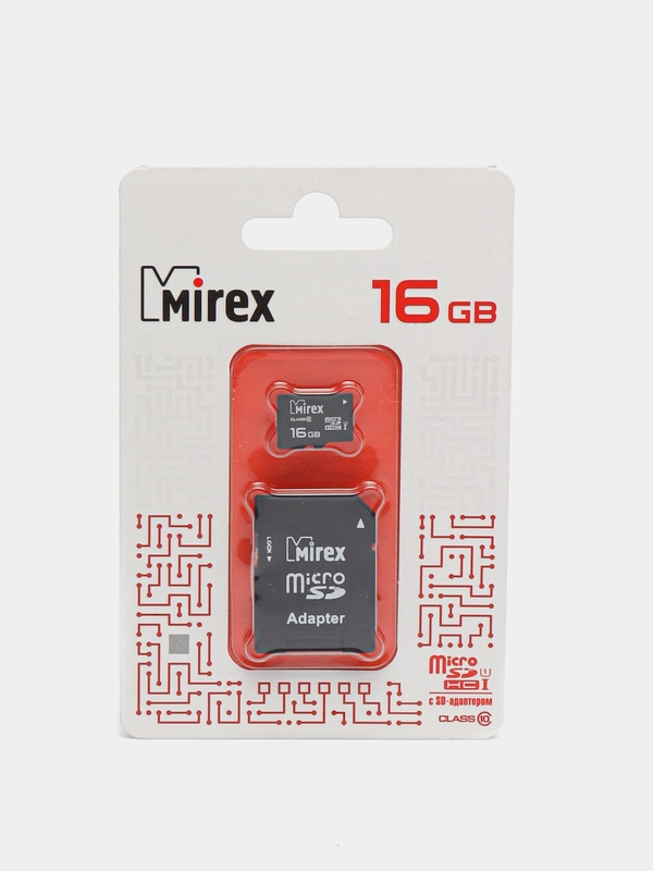 Карта памяти micro SDHC MIREX, 16GB, UHS-I, с адаптером