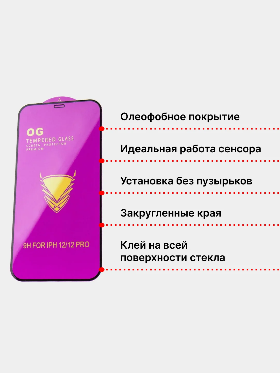 Белый защитное стекло OG Premium для iPhone SE, 7, 8, XR, 11, 12, 13, 14, 15, Mini, Pro, Max, Plus