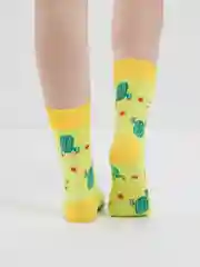 Желтый носки женские высокие с принтом цветы, набор женских высоких ажурных носков