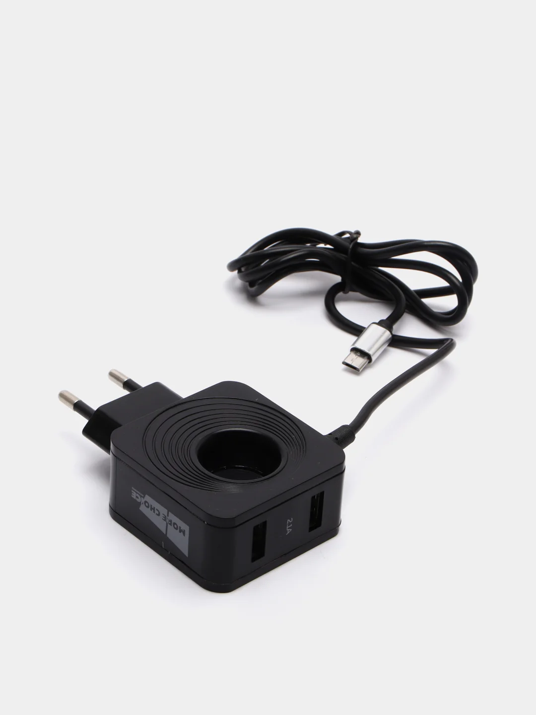 Черный сетевое зарядное устройство More Choice NC48, 2 USB, 2,4 A, Micro USB, LED подсветка