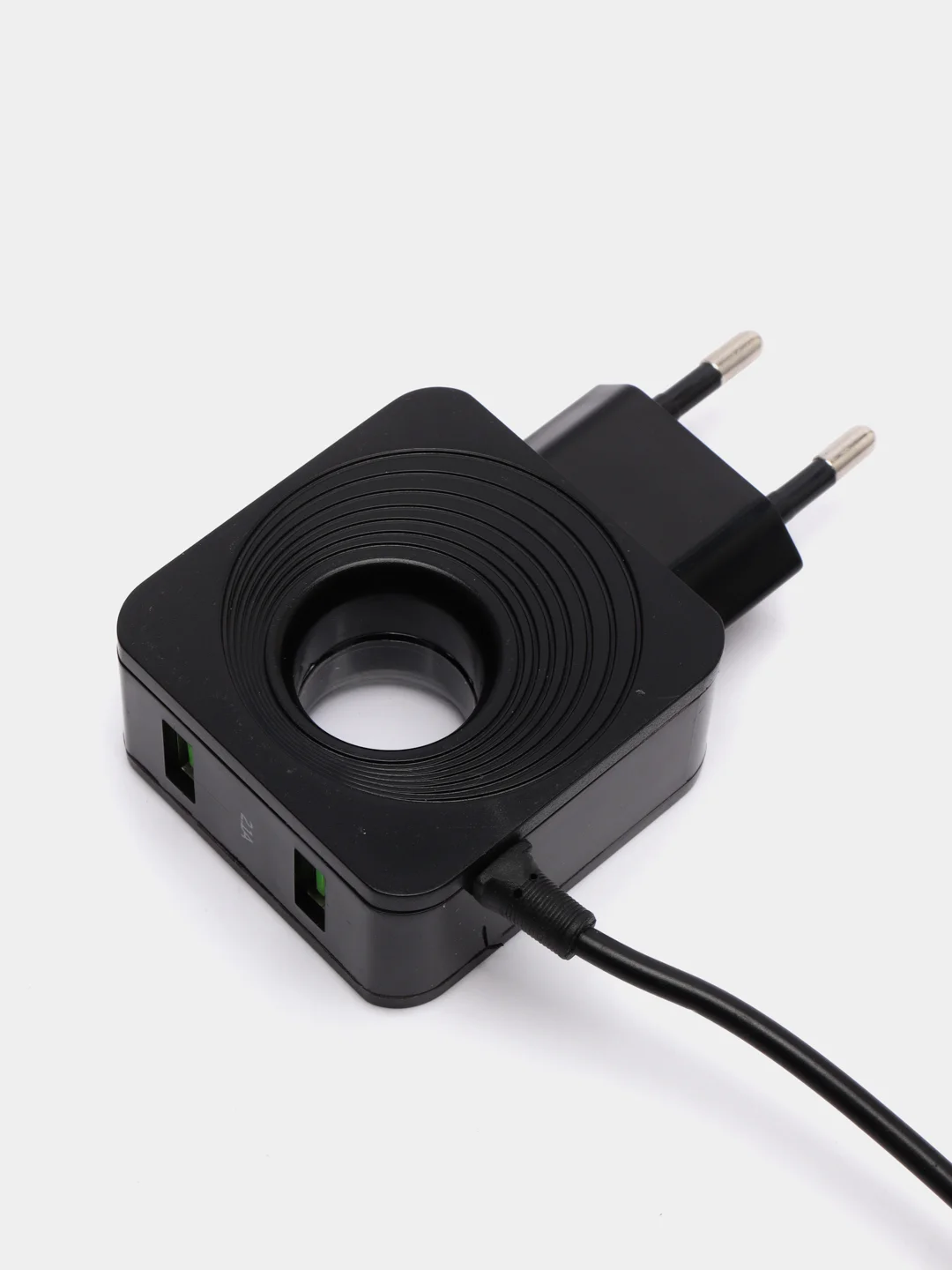 Черный сетевое зарядное устройство More Choice NC48, 2 USB, 2,4 A, Micro USB, LED подсветка