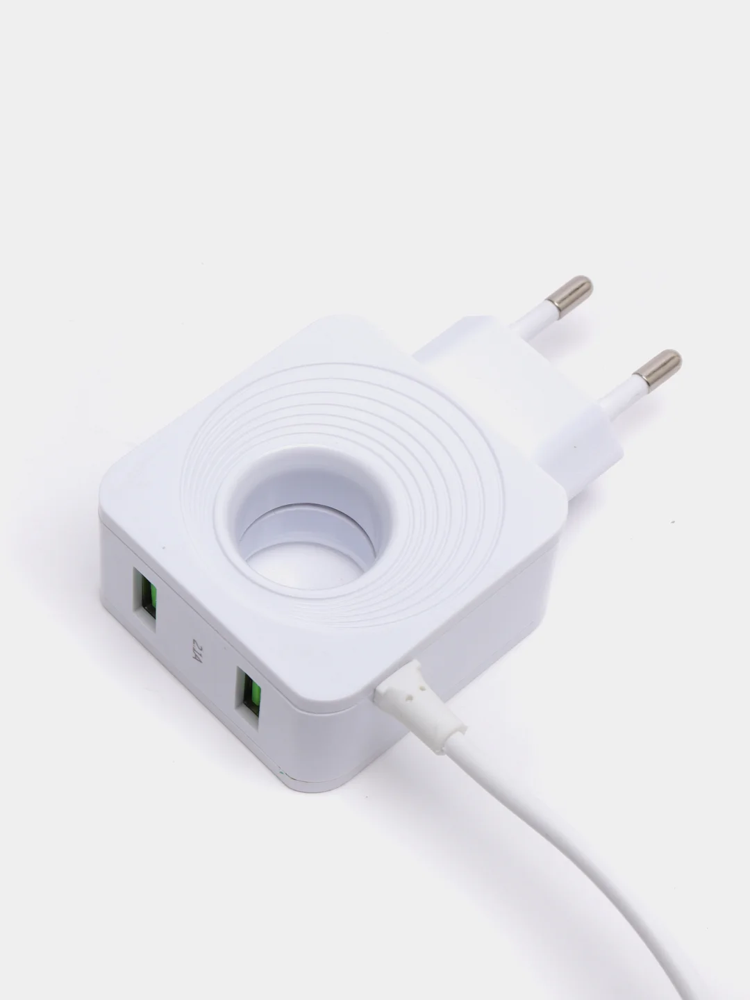 Белый сетевое зарядное устройство More Choice NC48, 2 USB, 2,4 A, Micro USB, LED подсветка