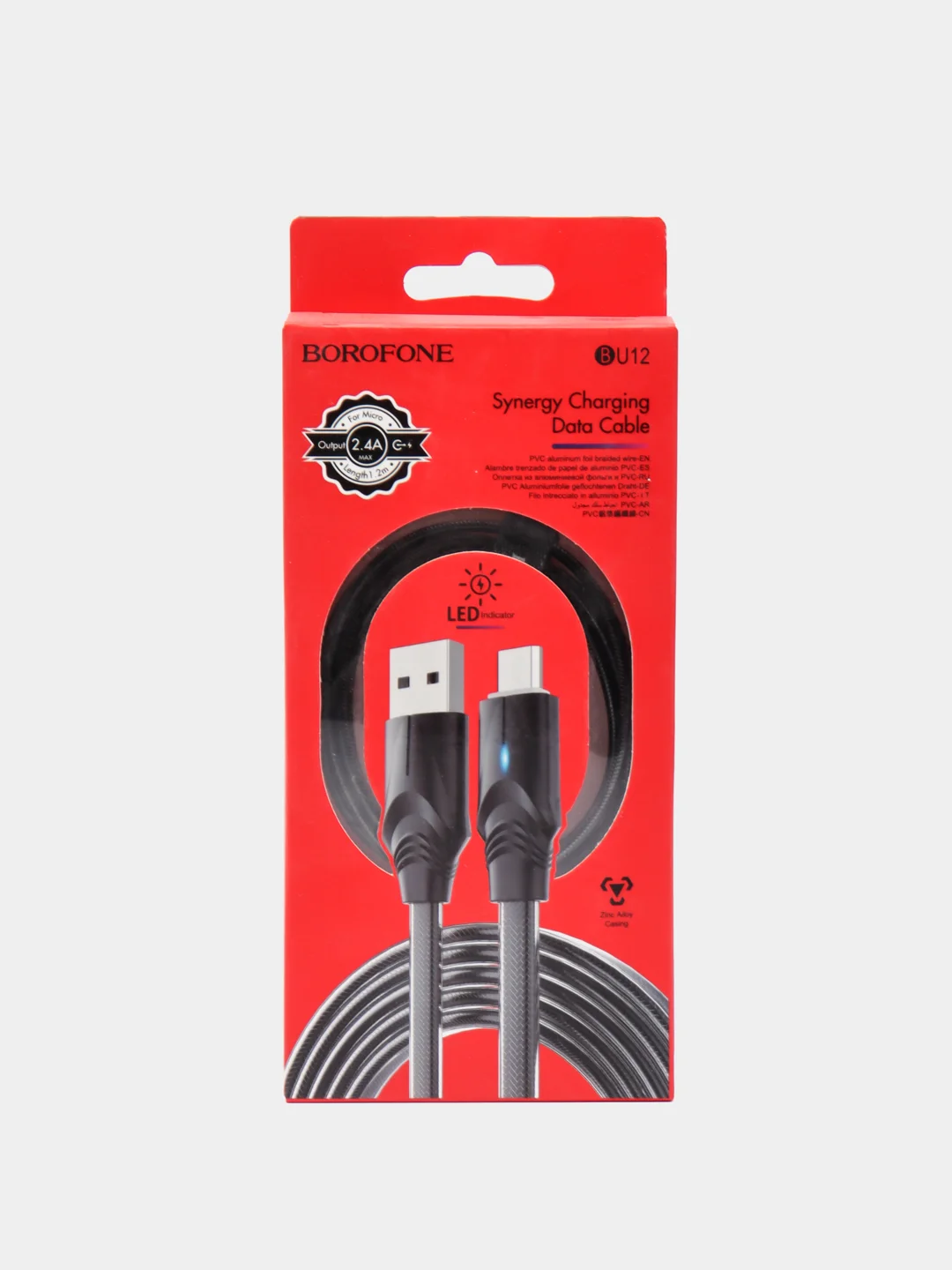 Черный кабель для зарядки и передачи данных Borofone BU12 Synergy Micro-USB 2.4А с индикатором