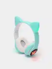 Мятный наушники беспроводные Bluetooth с кошачьими светящимися ушками "Cat Ear"