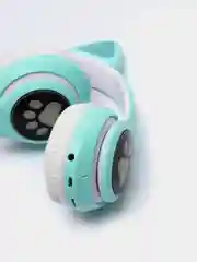 Мятный наушники беспроводные Bluetooth с кошачьими светящимися ушками "Cat Ear"