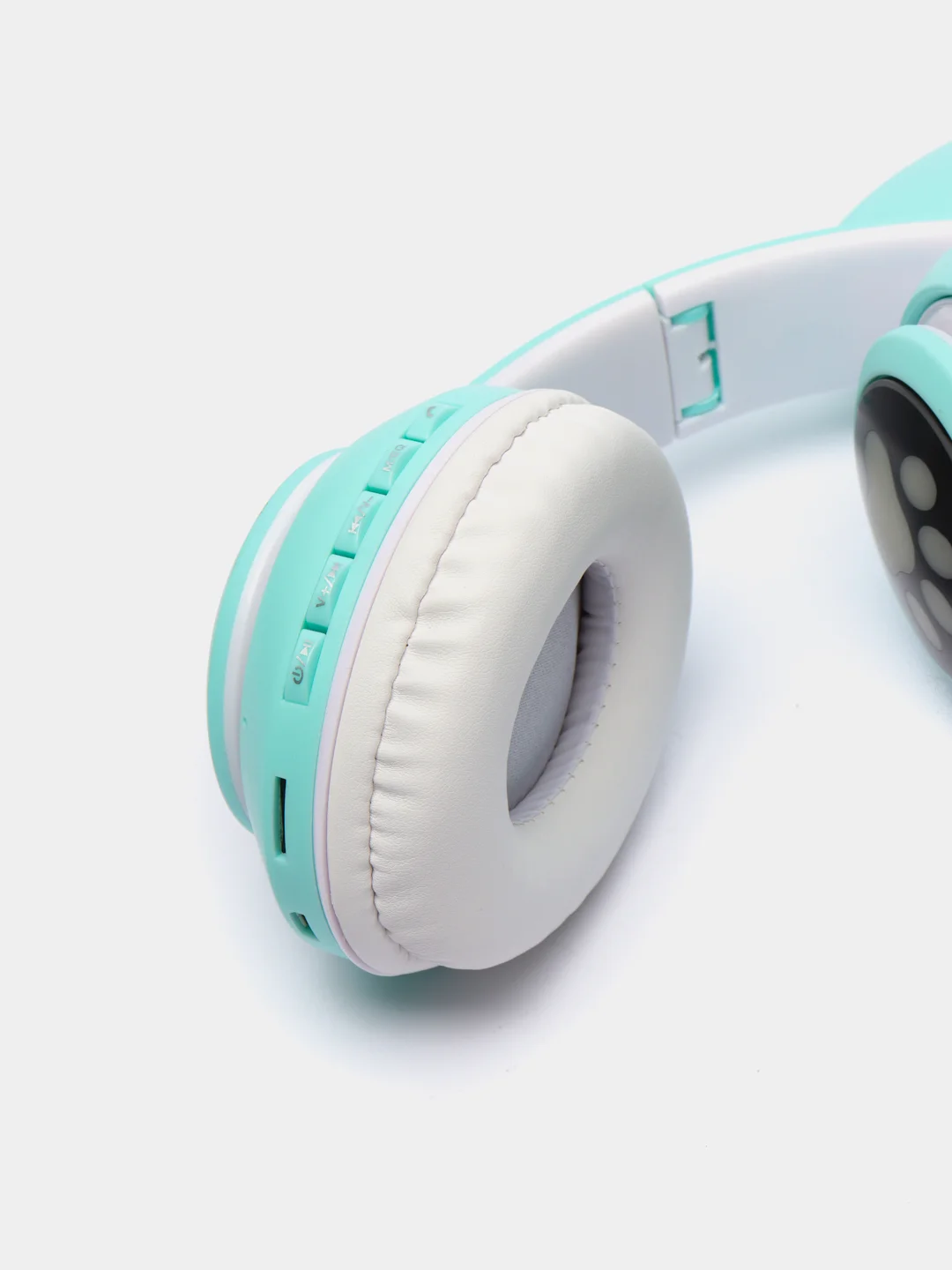 Мятный наушники беспроводные Bluetooth с кошачьими светящимися ушками "Cat Ear"