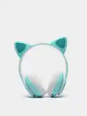 Мятный наушники беспроводные Bluetooth с кошачьими светящимися ушками "Cat Ear"