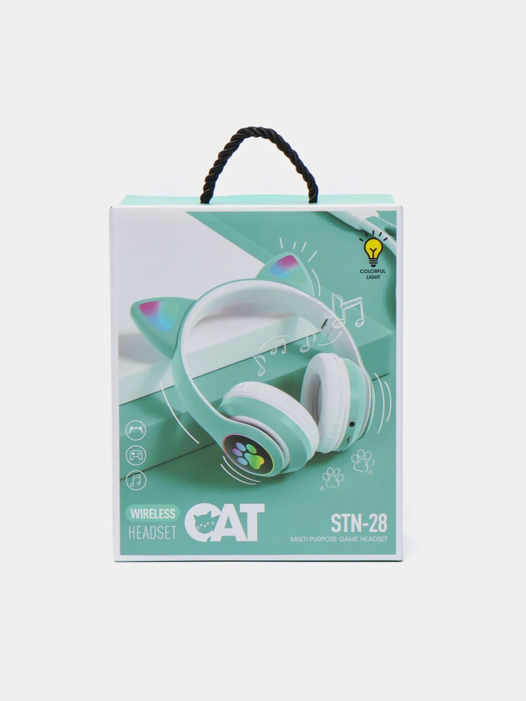 Мятный наушники беспроводные Bluetooth с кошачьими светящимися ушками "Cat Ear"