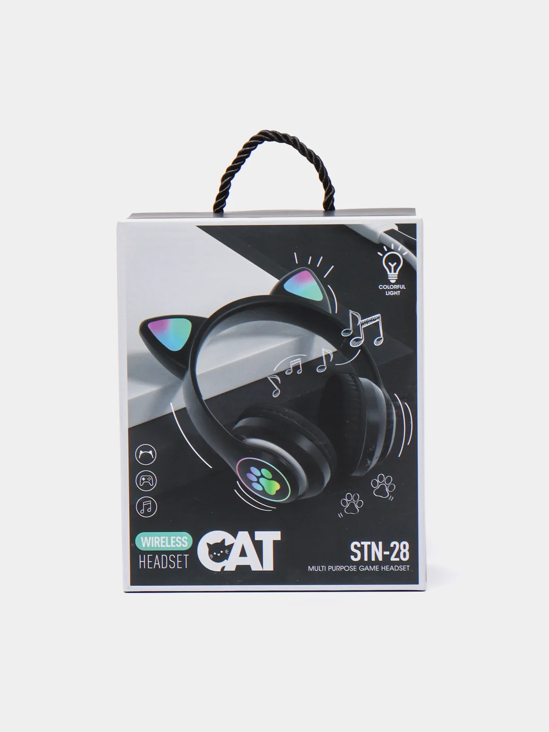 Черный наушники беспроводные Bluetooth с кошачьими светящимися ушками "Cat Ear"