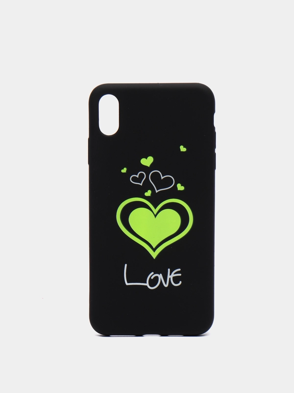Силиконовый чехол кейс с принтом Love для Apple iPhone Xs Max (черно-салатовый)