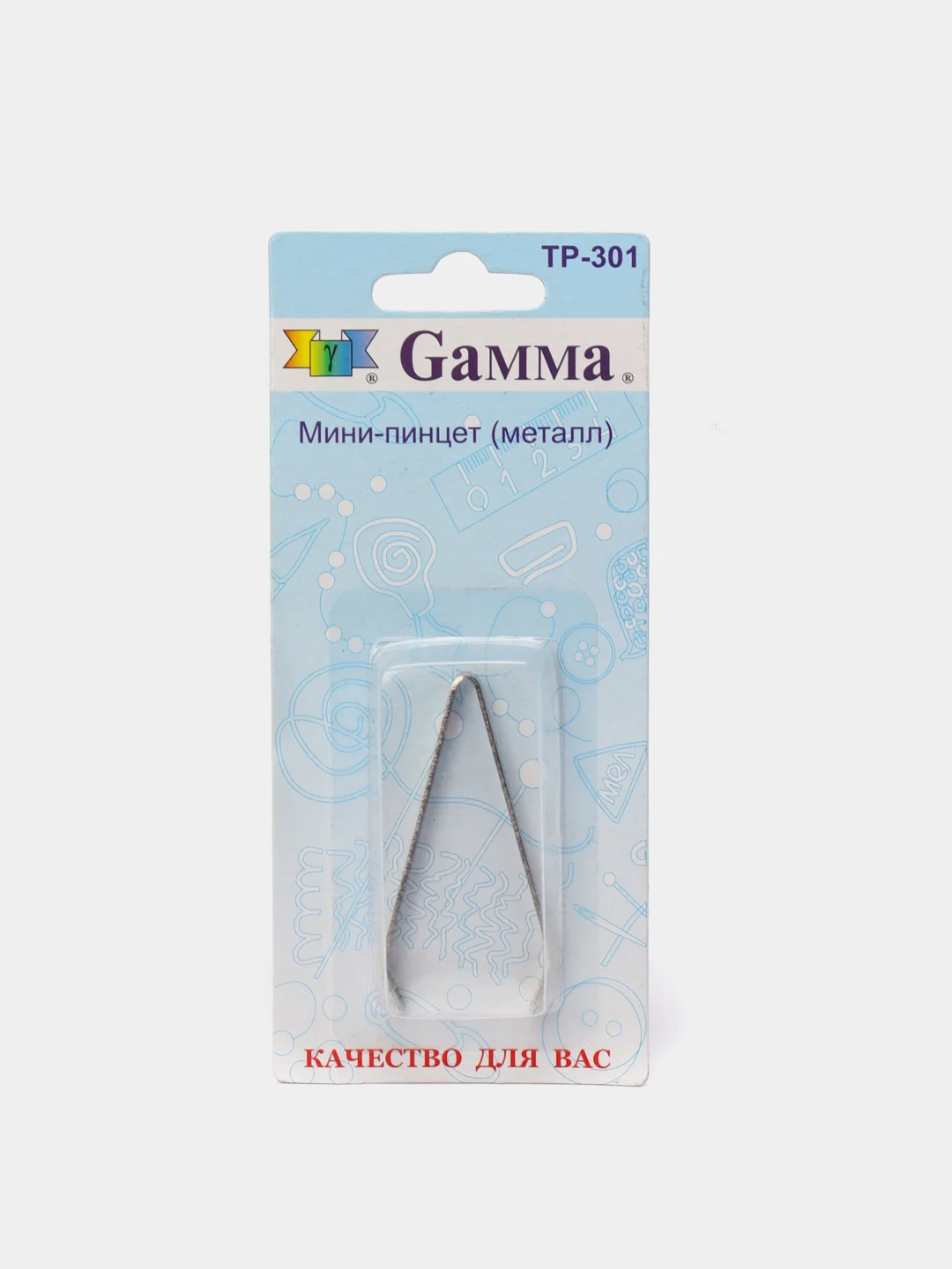 Мини - пинцет Gamma, ТР-301, металл в блистере