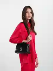 Черный женская сумка кросс-боди из эко-кожи с текстильным ремешком, плетенка