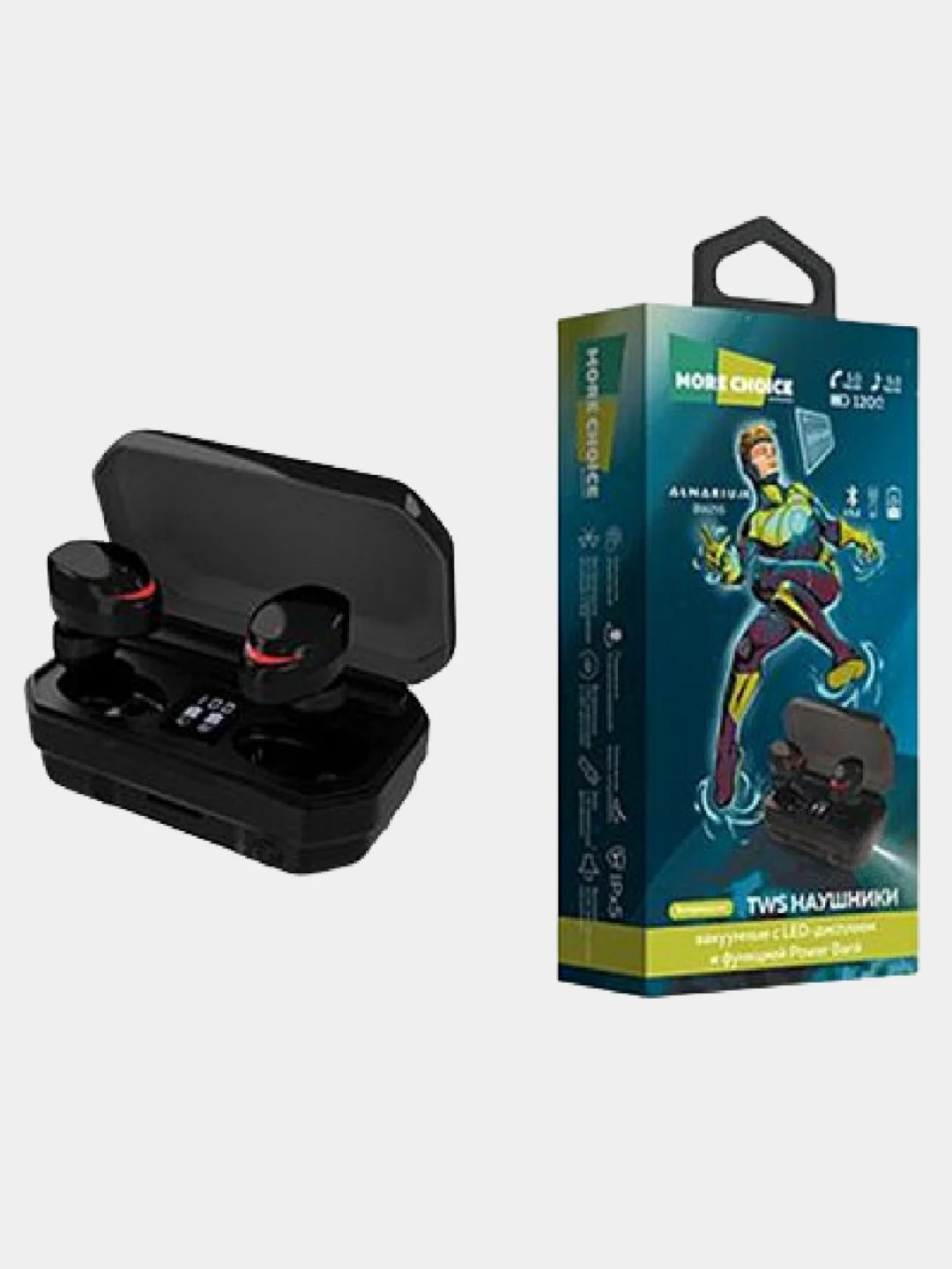 Черный наушники беспроводные TWS More choice BW25S, вакуумные наушники с LED-дисплеем, Bluetooth