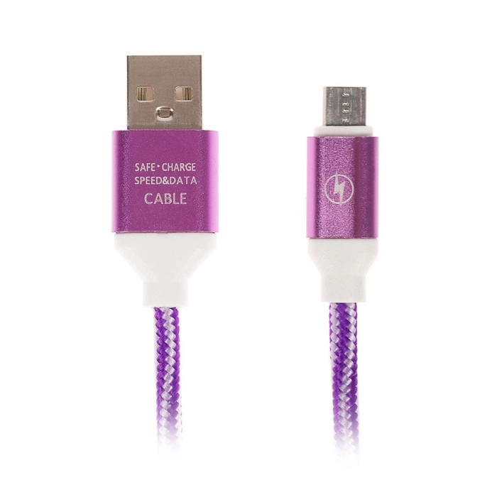 Кабель LuazON, microUSB - USB, 1 А, 1 м, оплётка нейлон, бело-фиолетовый