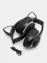 Черный беспроводные Bluetooth-наушники STN-28, с кошачьими светящимися ушками, детские
