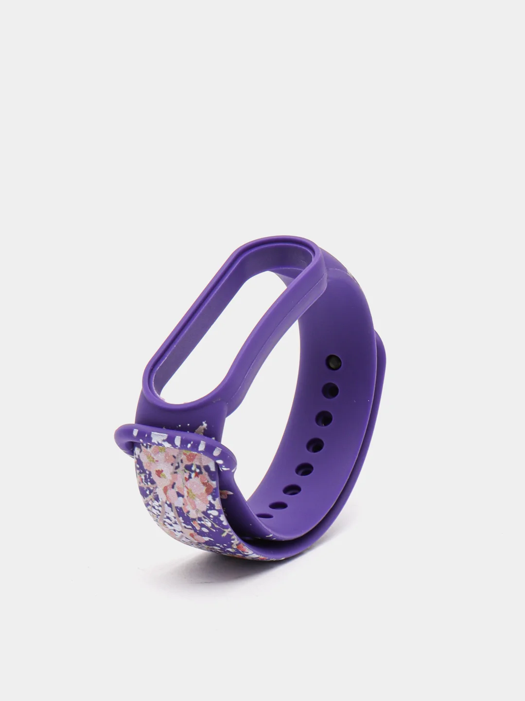 Фиолетовый силиконовый ремешок для Xiaomi mi band 3 / 4 / 5 / 6 / 7 принты с цветами