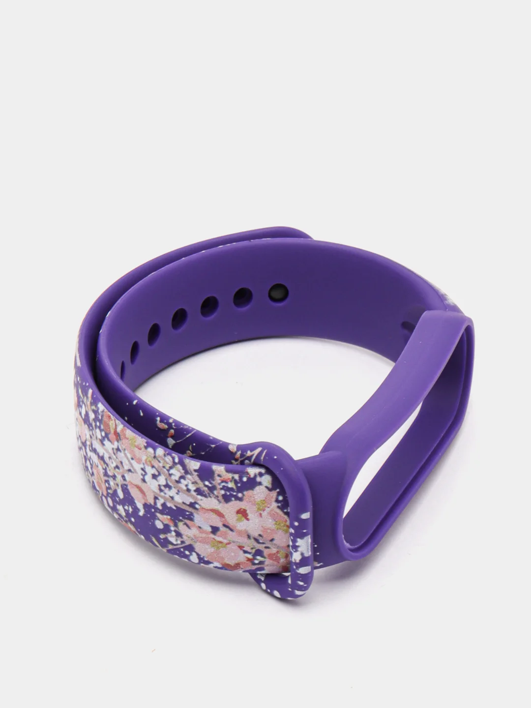 Фиолетовый силиконовый ремешок для Xiaomi mi band 3 / 4 / 5 / 6 / 7 принты с цветами