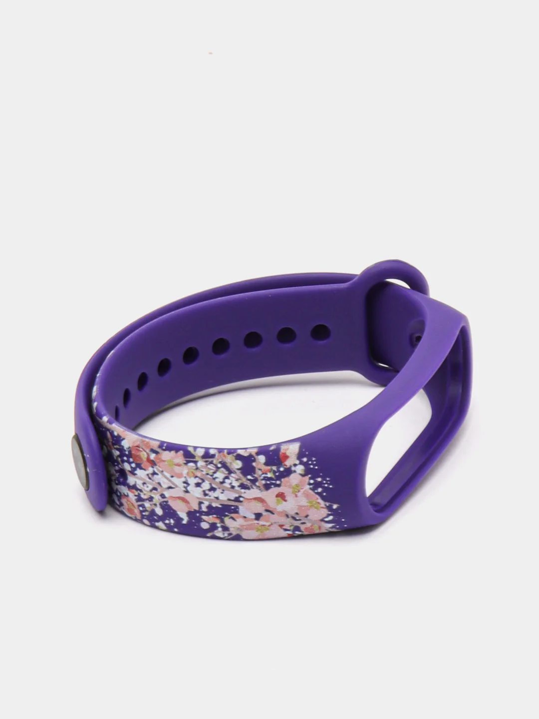 Фиолетовый силиконовый ремешок для Xiaomi mi band 3 / 4 / 5 / 6 / 7 принты с цветами