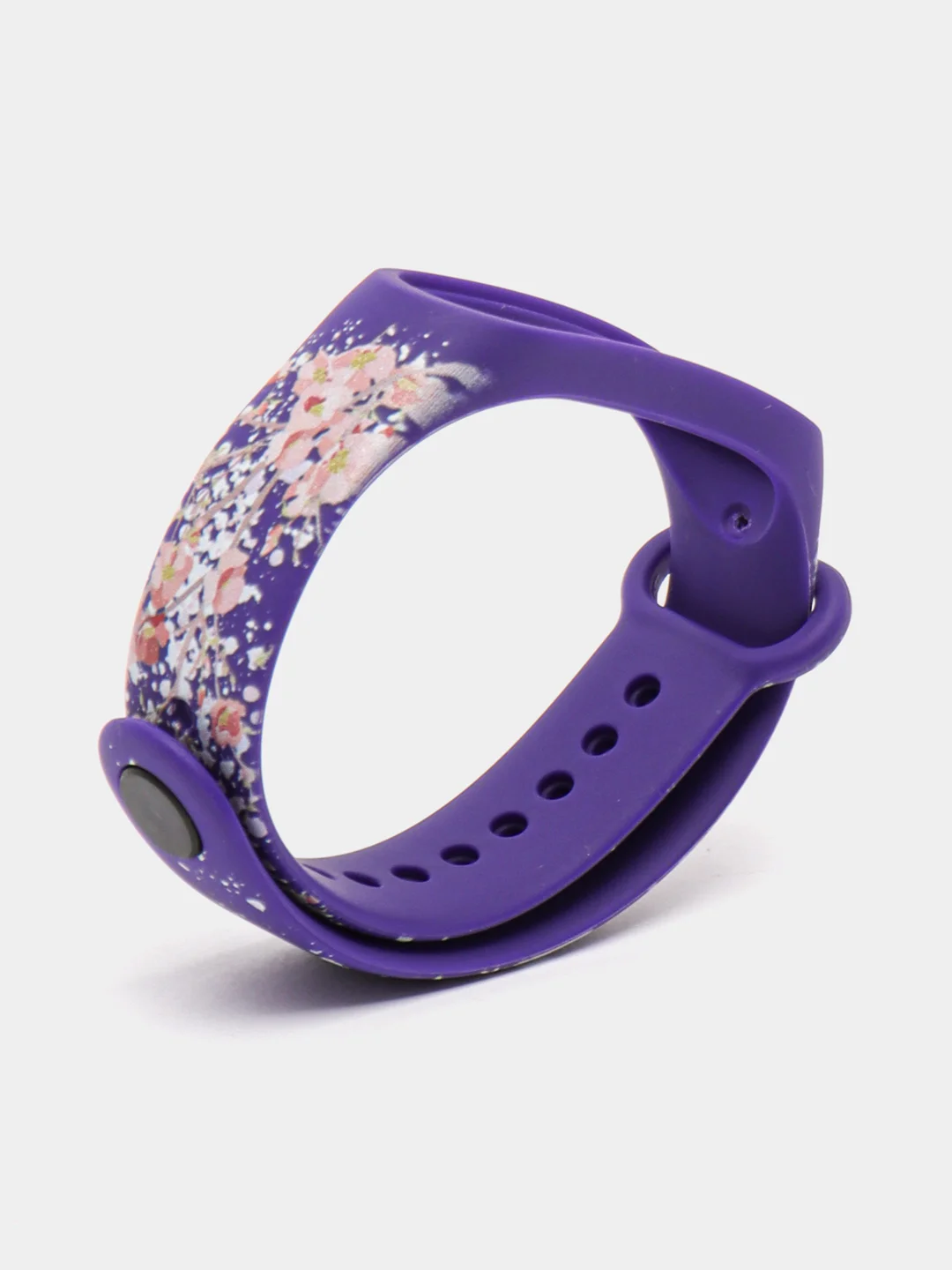 Фиолетовый силиконовый ремешок для Xiaomi mi band 3 / 4 / 5 / 6 / 7 принты с цветами