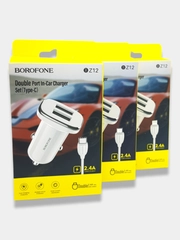 Автомобильное зарядное устройство с кабелем, 2 USB, 2.4A Borofone BZ12