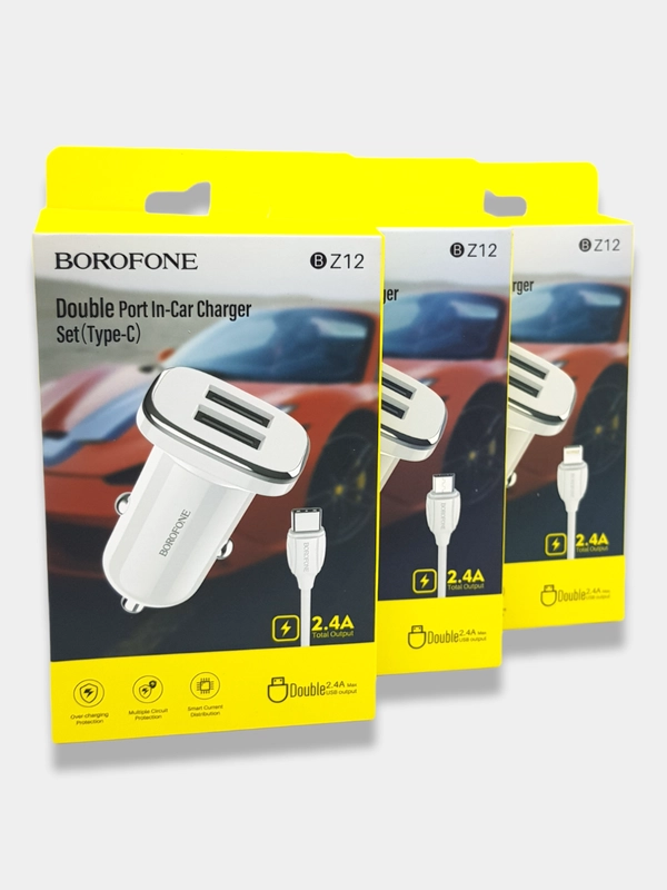 Автомобильное зарядное устройство с кабелем, 2 USB, 2.4A Borofone BZ12