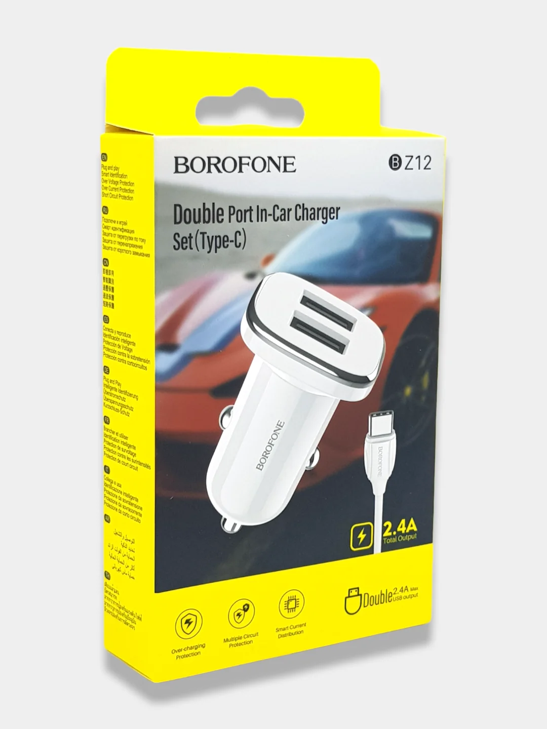 Автомобильное зарядное устройство с кабелем, 2 USB, 2.4A Borofone BZ12