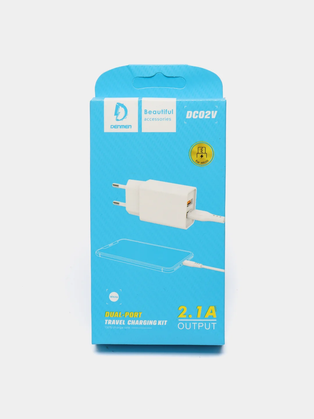 Сетевое зарядное устройство Denmen DC02 с проводом Type-C, microUSB, Lightning, 2.4 A