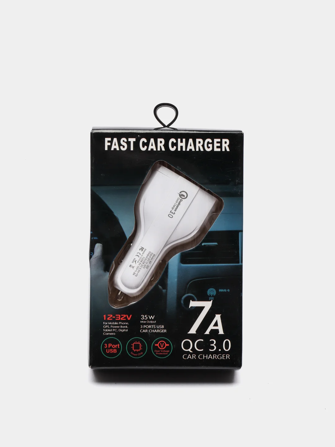 Белый автомобильное зарядное устройство 2 USB и Type C