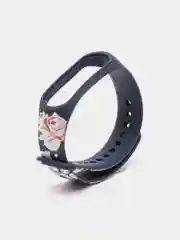 Темно-синий силиконовый ремешок для Xiaomi mi band 3 / 4 / 5 / 6 / 7 принты с цветами
