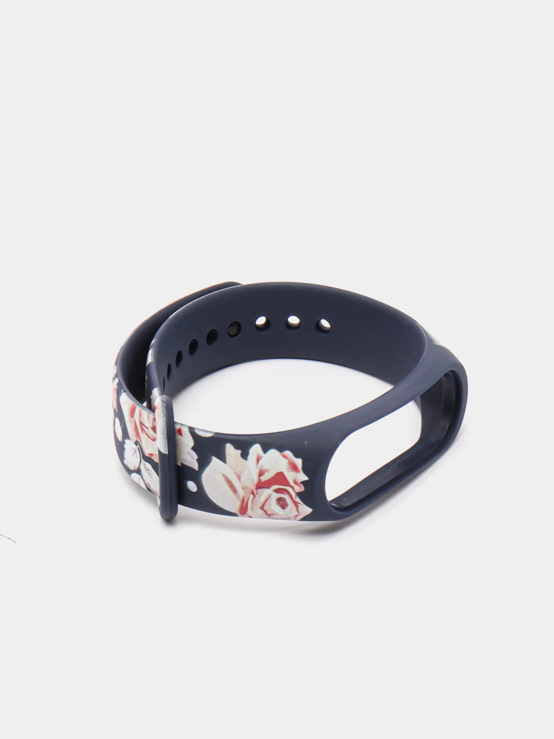 Темно-синий силиконовый ремешок для Xiaomi mi band 3 / 4 / 5 / 6 / 7 принты с цветами
