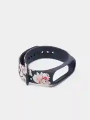 Темно-синий силиконовый ремешок для Xiaomi mi band 3 / 4 / 5 / 6 / 7 принты с цветами