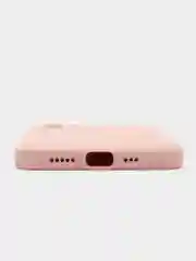 Розовый чехол для Phone 11, 12 силиконовый с бархатной подкладкой и прямыми бортами