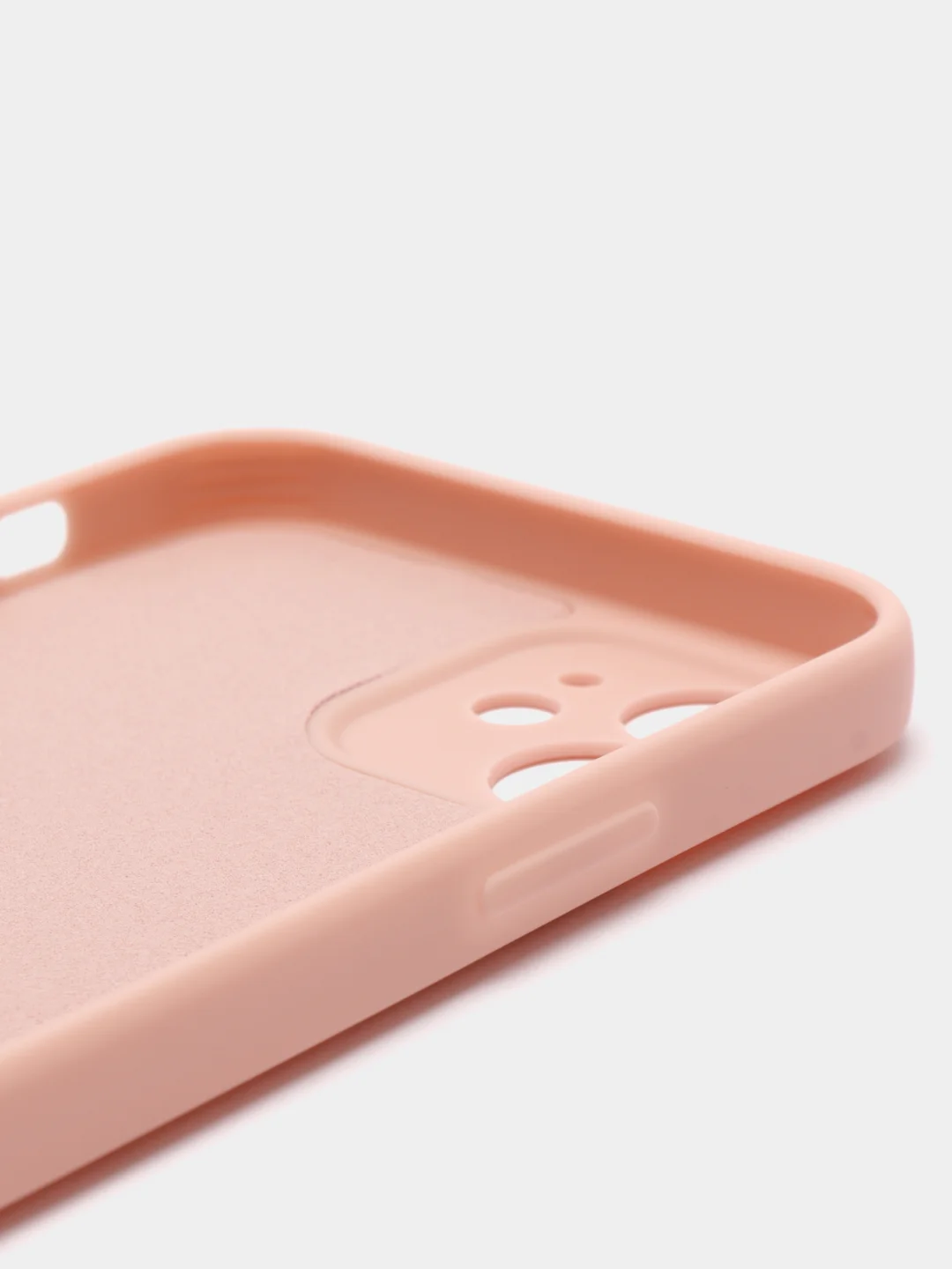 Розовый чехол для Phone 11, 12 силиконовый с бархатной подкладкой и прямыми бортами