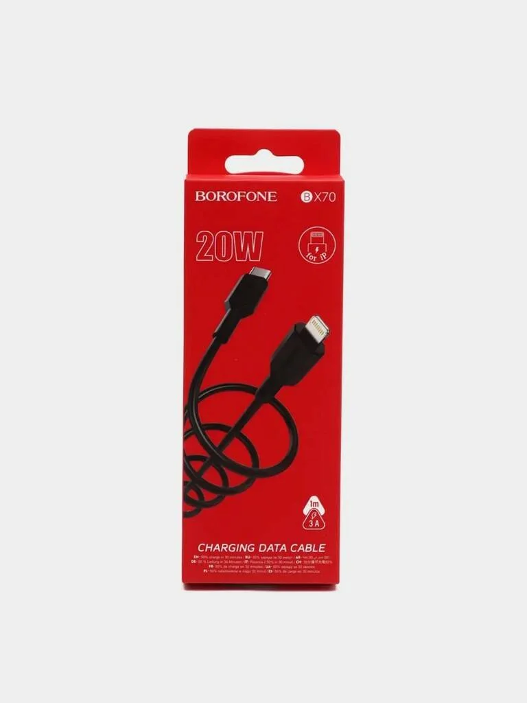 Черный usb Кабель зарядки Lightning iPhone Micro Type-C Android, iOS Borofone 1м, 60W, 3А