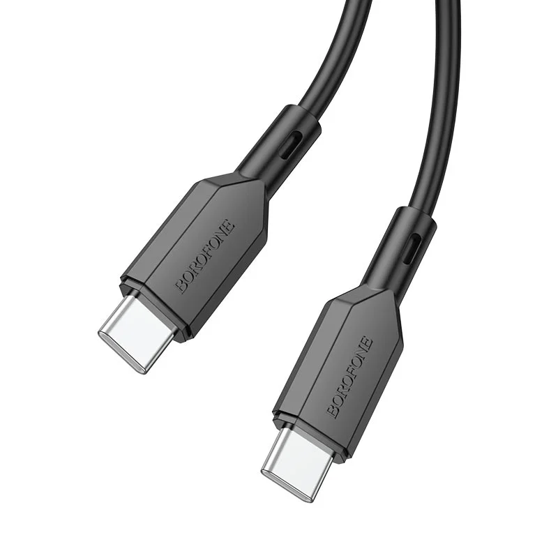 Черный usb Кабель зарядки Lightning iPhone Micro Type-C Android, iOS Borofone 1м, 60W, 3А