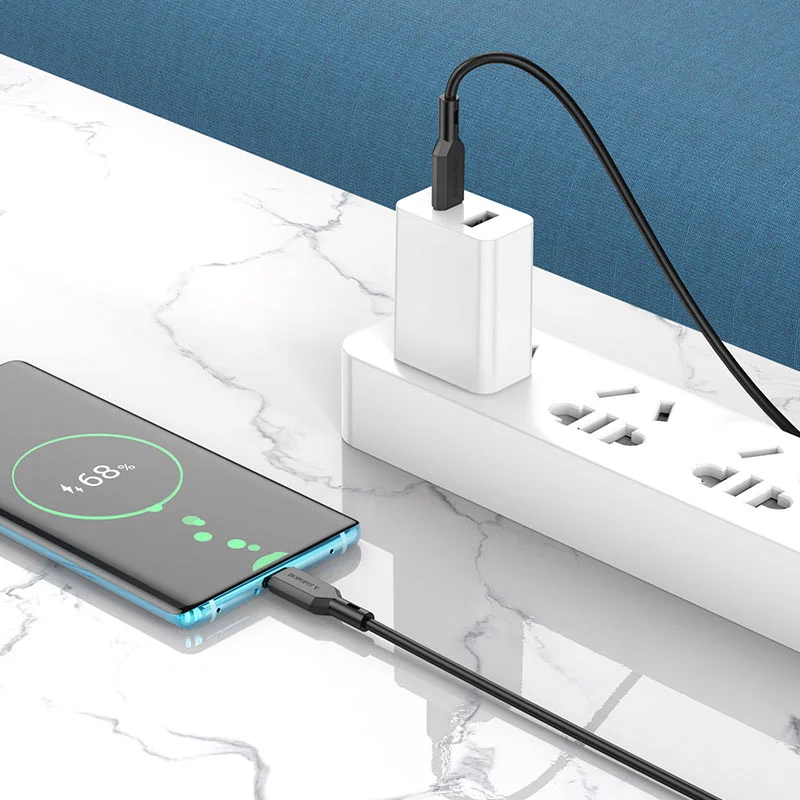 Черный usb Кабель зарядки Lightning iPhone Micro Type-C Android, iOS Borofone 1м, 60W, 3А