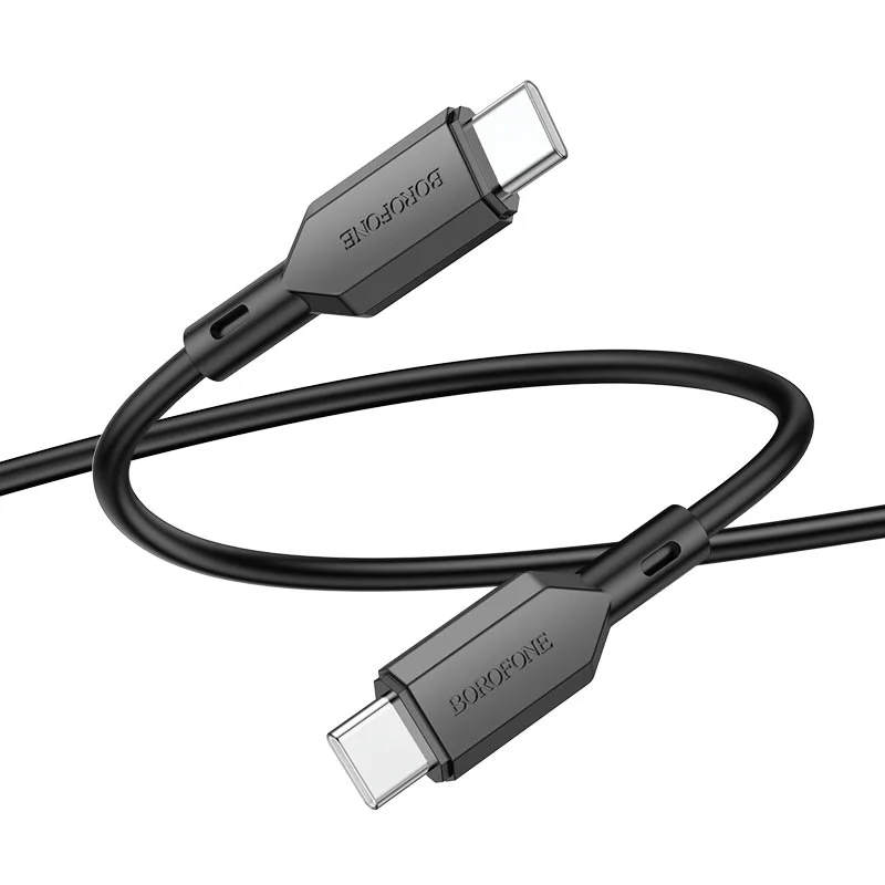 Черный usb Кабель зарядки Lightning iPhone Micro Type-C Android, iOS Borofone 1м, 60W, 3А